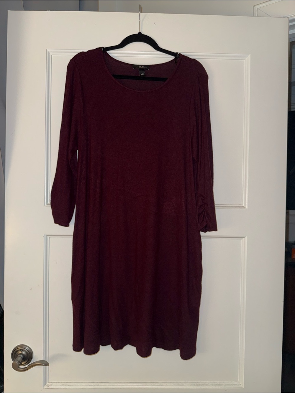 AGB Burgundy Knit Shift Dress Size Large 3/4 Sleeve Casual